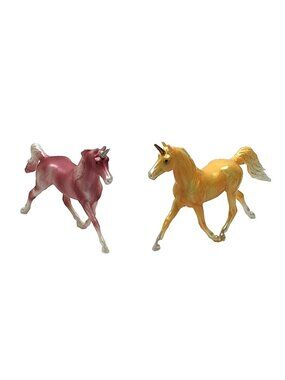 Breyer Stablemate Horses Unicorn Lot of 2 Figures Small 4" Gold & Silver Horn